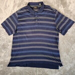Golden Bear Polo Shirt Mens XXL Navy Blue Excellent Striped Mercerized Cotton